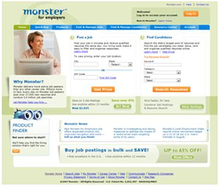 Monster's ecomm site after the redesign Monster's ecomm site after the redesign